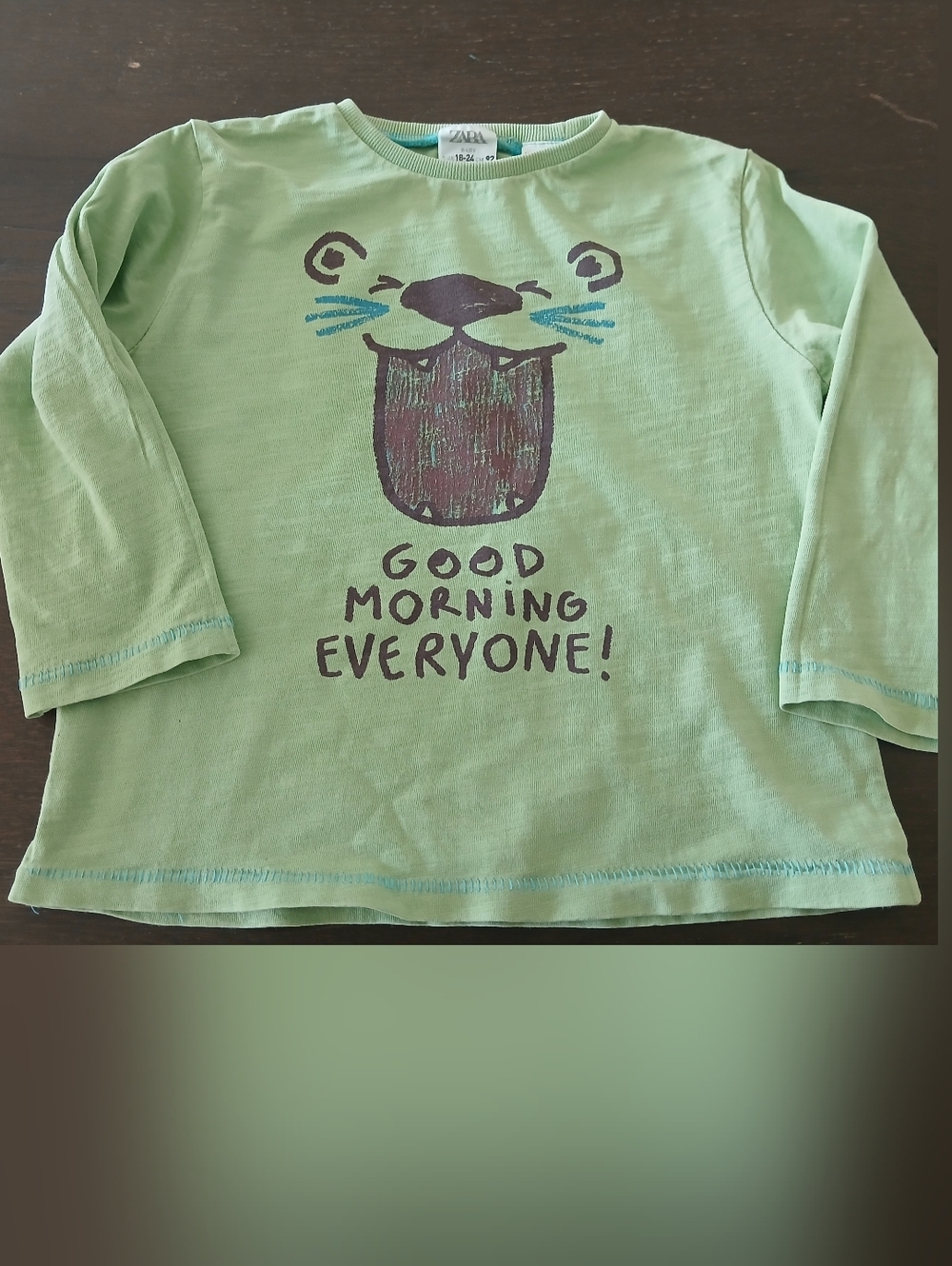 Zara Boy's Green Graphic Cotton Top 18-24 Months Long Sleeved